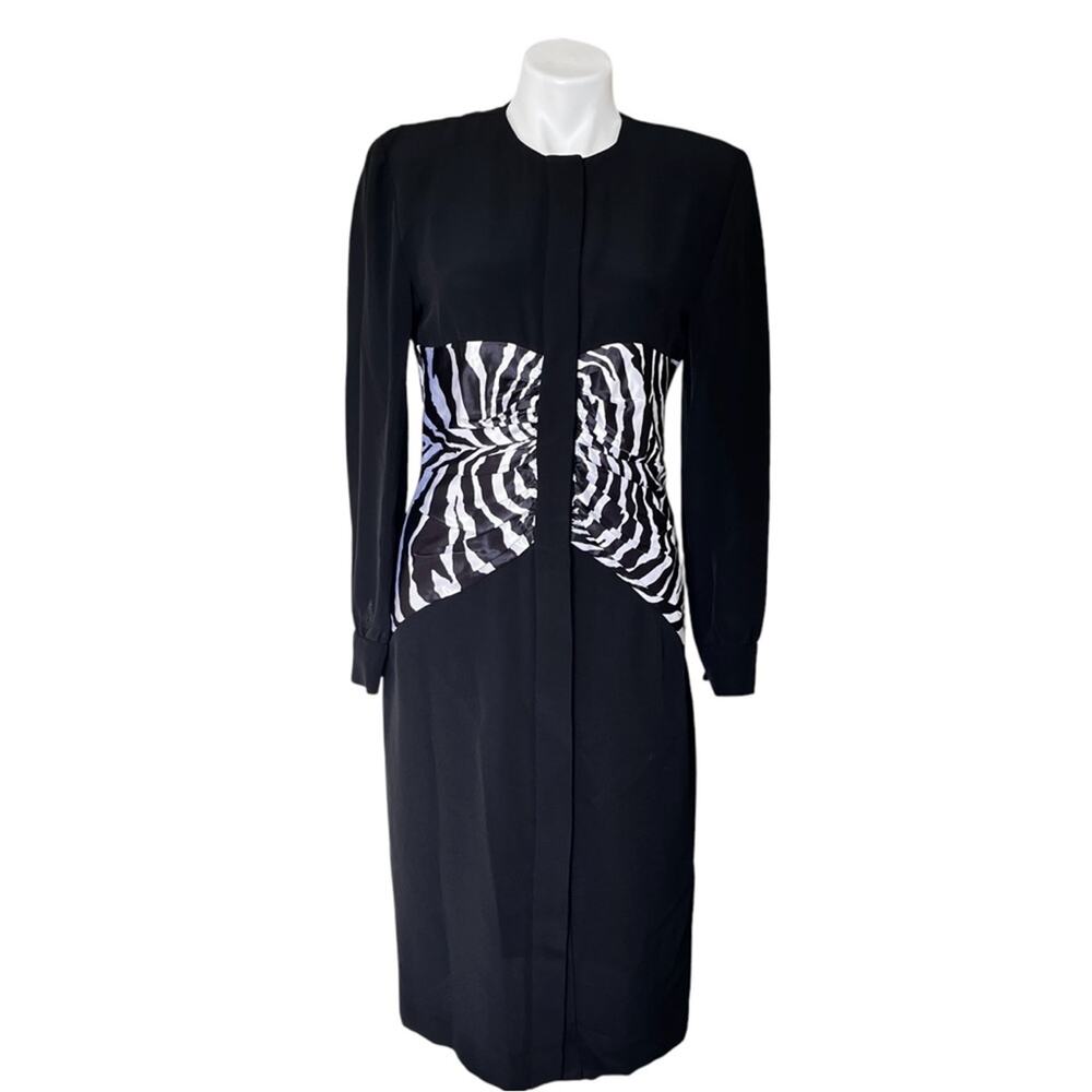 Vintage 80s Chetta B black white zebra print button front size 8